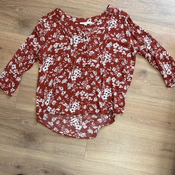fun 2 fun Tops - Fun 2 Fun Floral Blouse - Rust and White